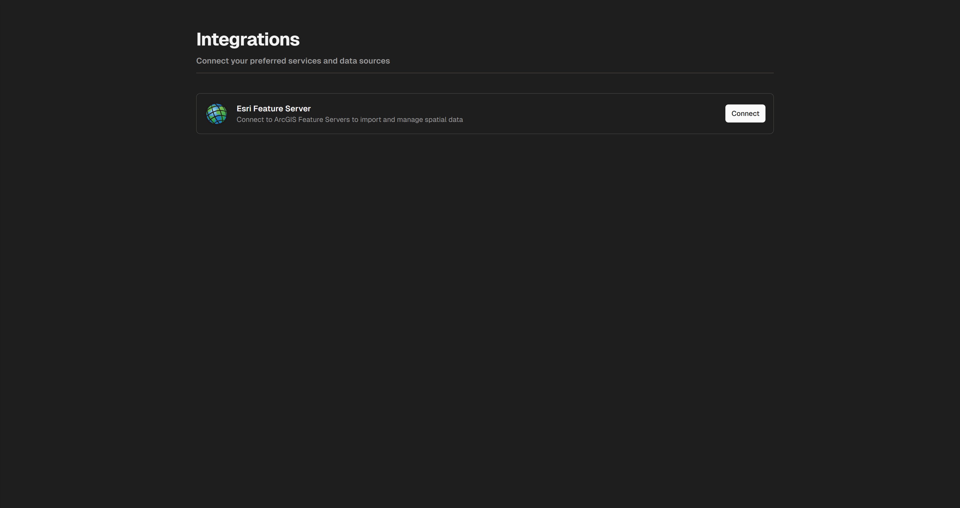 Chat2Geo Integrations Main Page