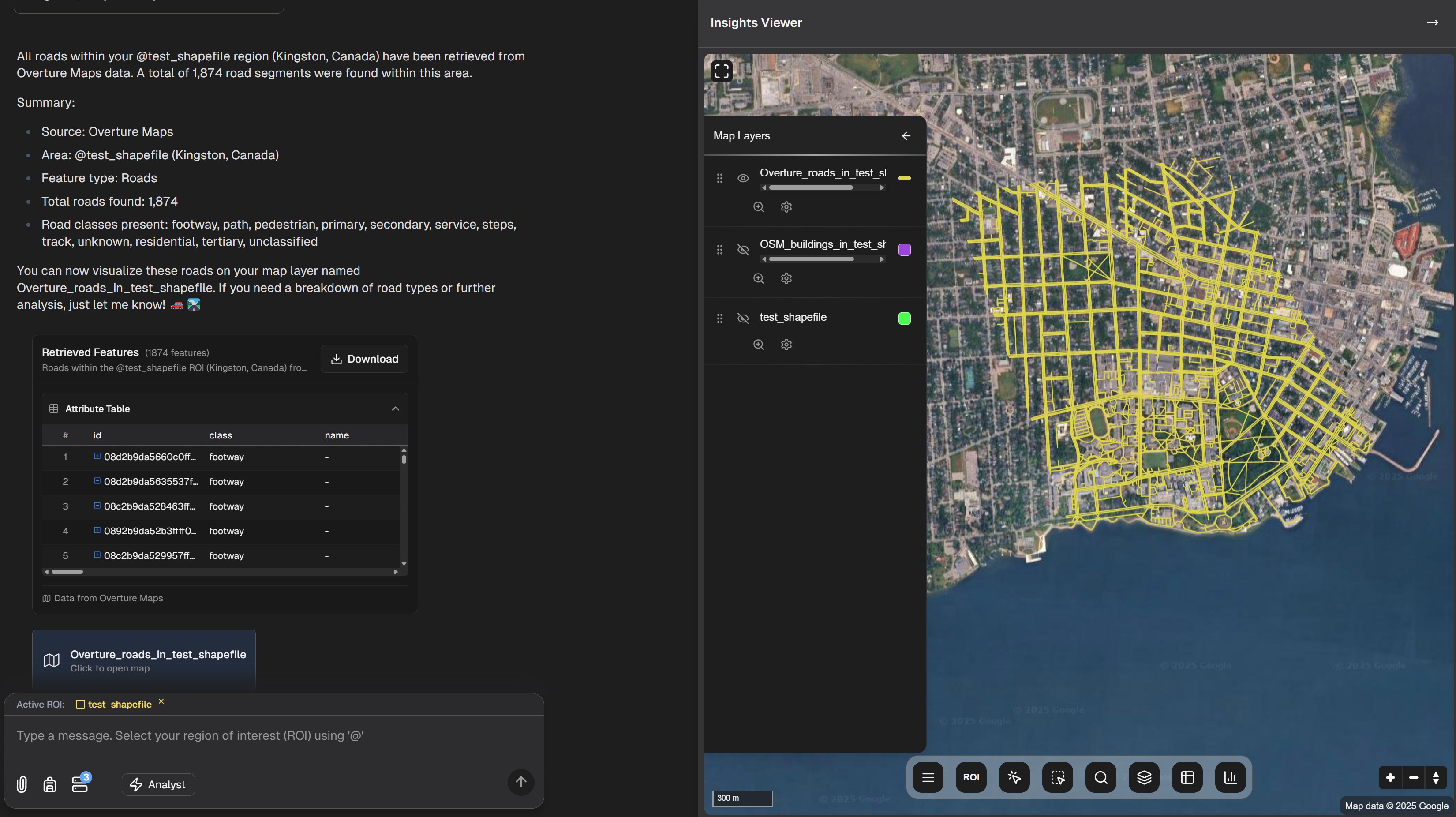 Overture Maps query results